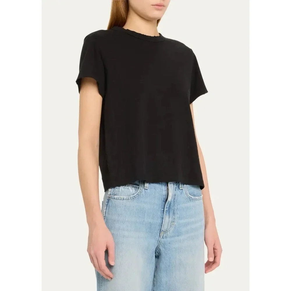 NWT AMO Love Tee Sz L Distressed Crewneck Classic Chic Momcore MSRP $108